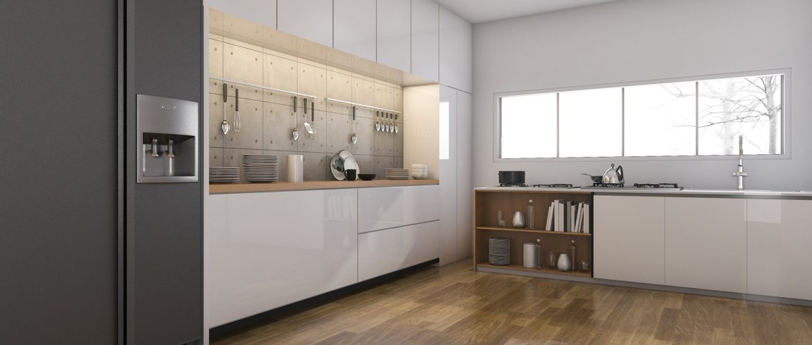 3d rendering nice kitchen and dining room with wood floor